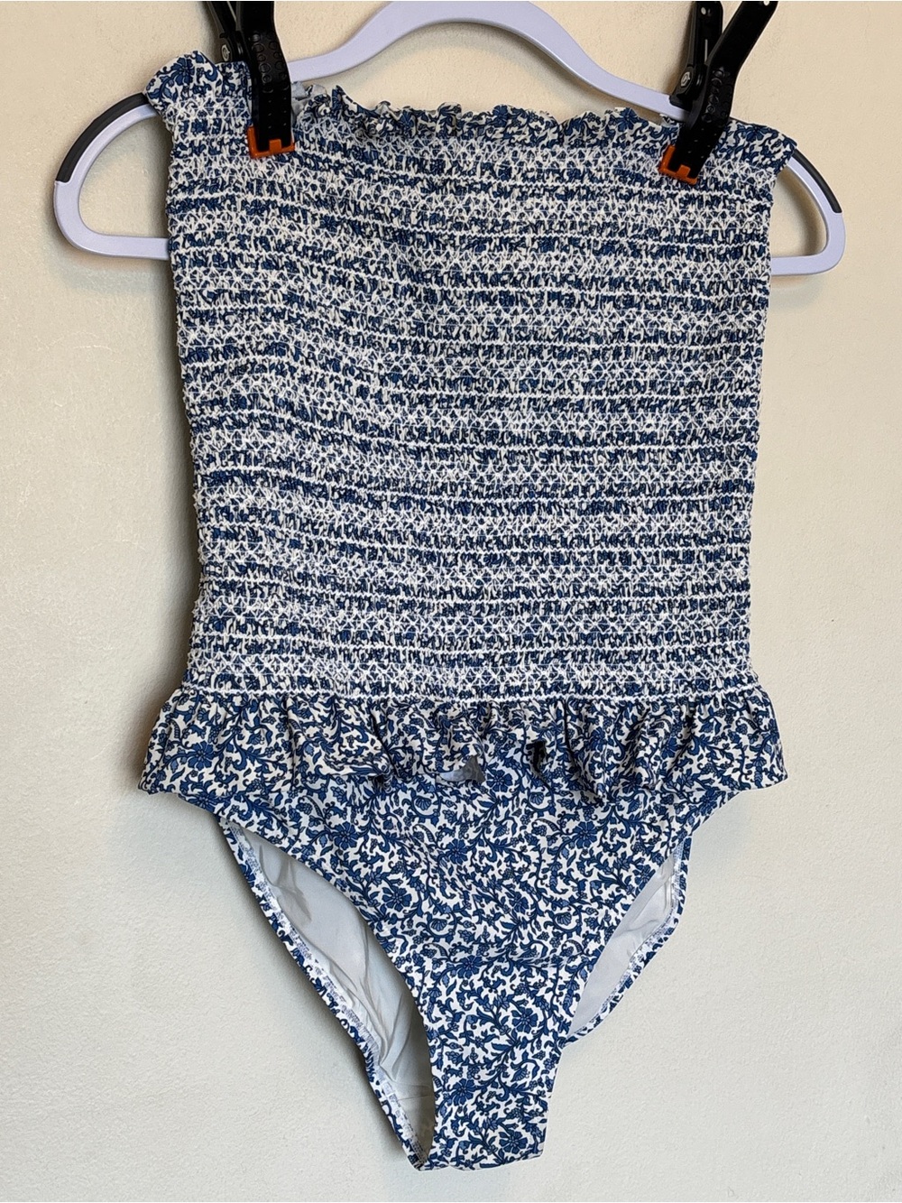 Tory Burch Women's Costa Smocked Floral One Piece Swimsuit Sz M Strapless Beachy
